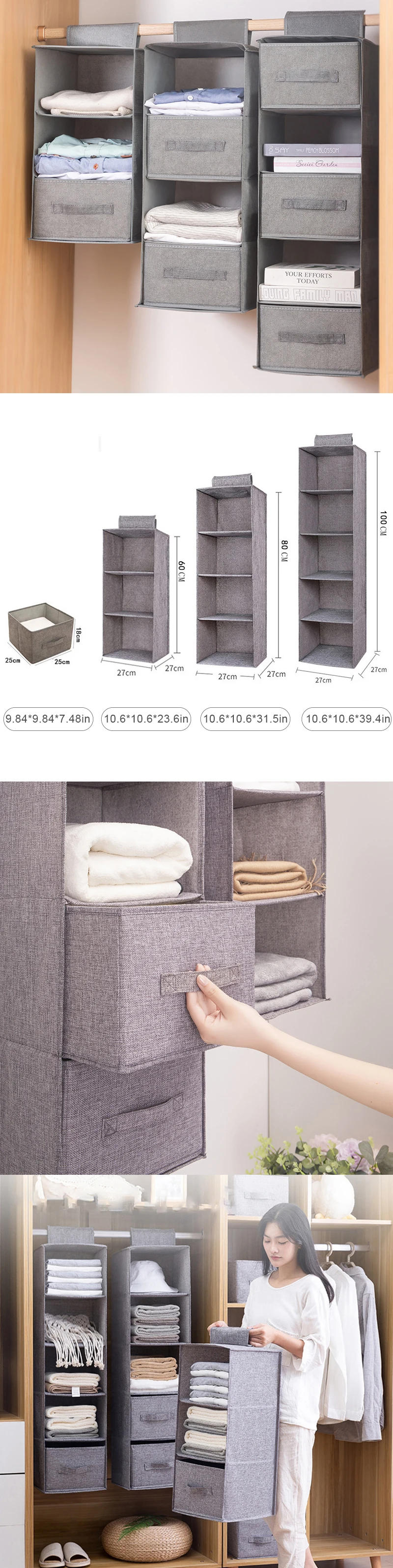 Description Picture 2 of itemNew style wardrobe hanging storage bag mezzanine drawer,Foldable,For Clothes,Bags,Shoes Accessories,Washable Fabrics