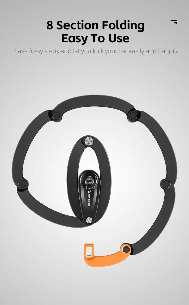 Description Picture 6 of itemWEST BIKING Foldable Bicycle Lock Anti-theft High Security MTB Road Bike Chain Cable Padlock Durable Portable Cycling Accessory