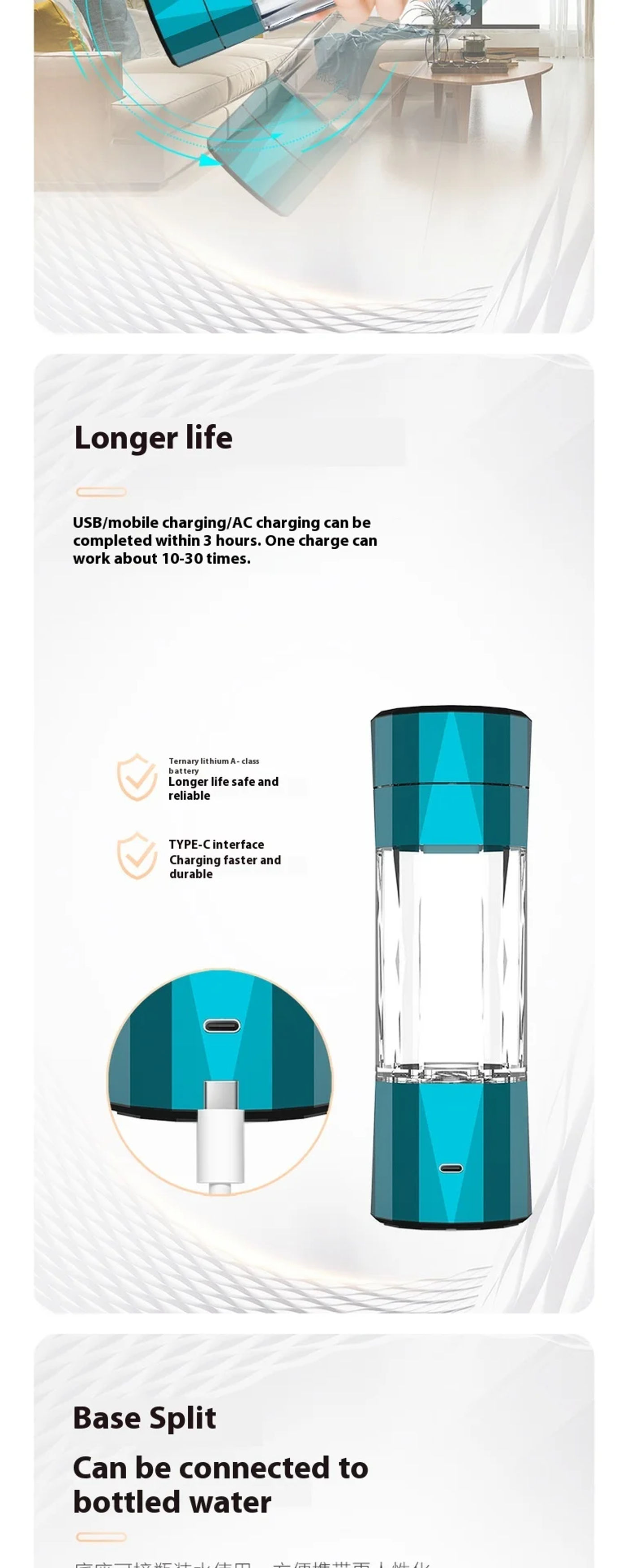 Description Picture 6 of itemSPE Portable Hydrogen Water Bottle Colorful and Customizable 6000-10000 ppb  Portable USB Powered Hydrogen Water Generator