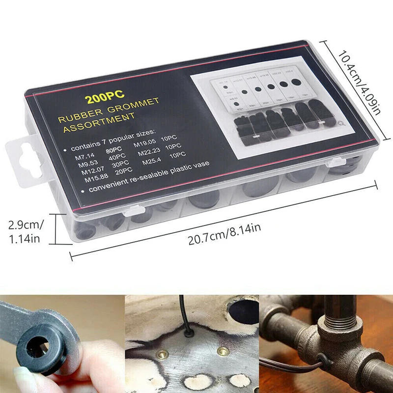 Description Picture 4 of item200pcs/Sets Waterproof Protect Wire Tool 7 Sizes Sealing Rubber Cables Grommet Kit Electrical Plugs Conductor Gasket Ring