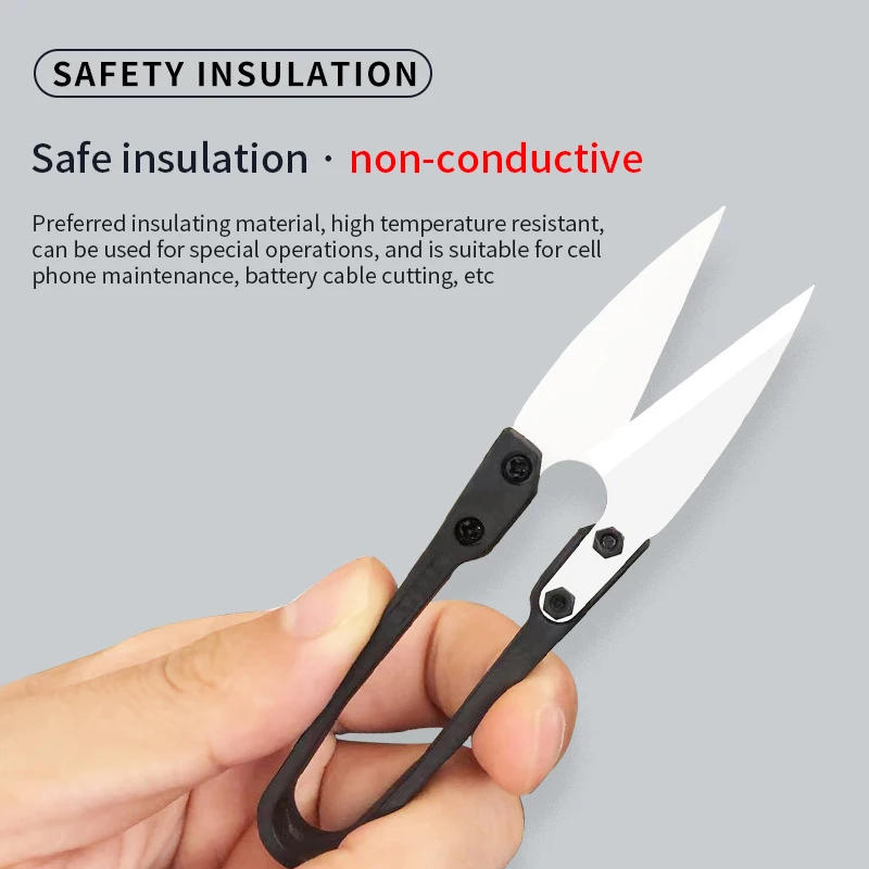 Description Picture 3 of itemRelife RL-102 Insulated Ceramic U-shear Special Battery Repair Anti-static Insulation Safety Scissors Hand Tools