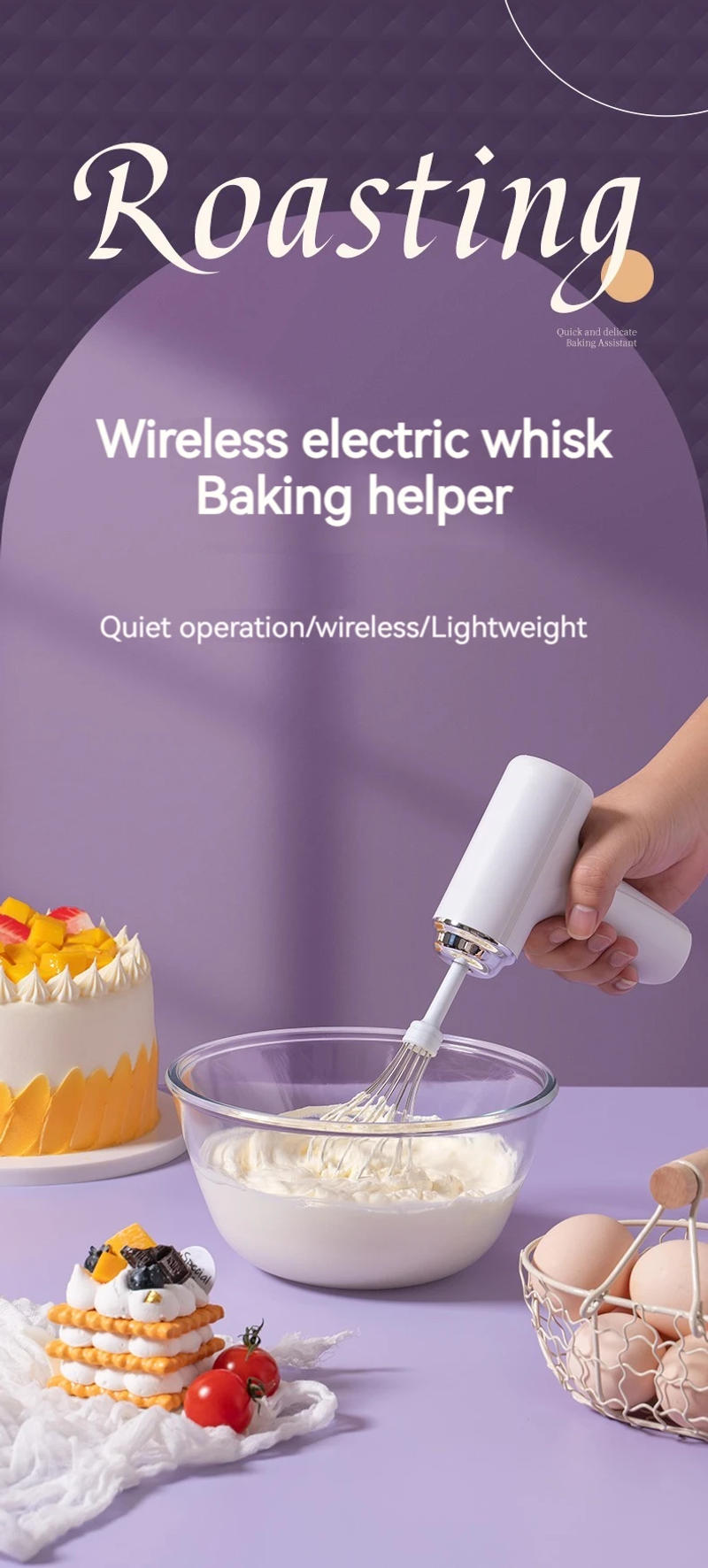 Description Picture 2 of item1pc Wireless Electric Food Mixer Portable 3 Speeds Egg Beater Baking Dough Cake Cream Milk Frothers Kitchen Tools