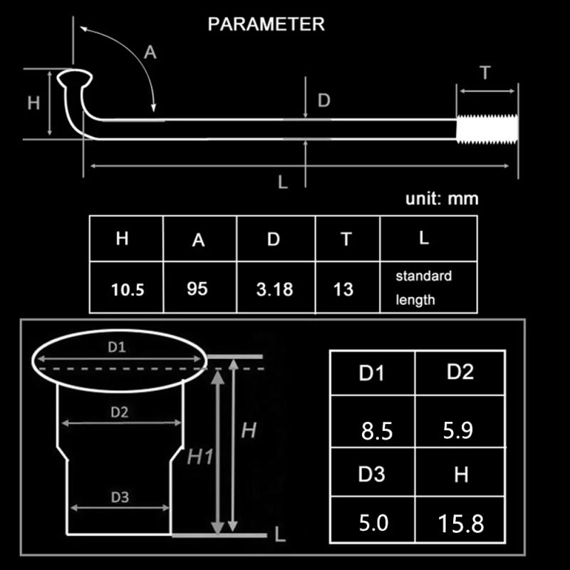 Description Picture 3 of item36pcs/lot Electric bicycle motorcycle  spokes 10G Diameter 3.18mm Length 55-305mm spokes + nipples