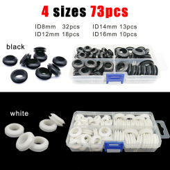 73pcs/box Mix ID 8/12/14/16mm Wire Cable Protect Rubber O Ring Oil Sealing Grommet Gasket Hole Washer Double Face Black White