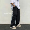 Black/white Cargo Pants Men Fashion Loose Straight Wide Leg Pants Men Streetwear Hip-hop Pocket Casual Pants Mens Trousers