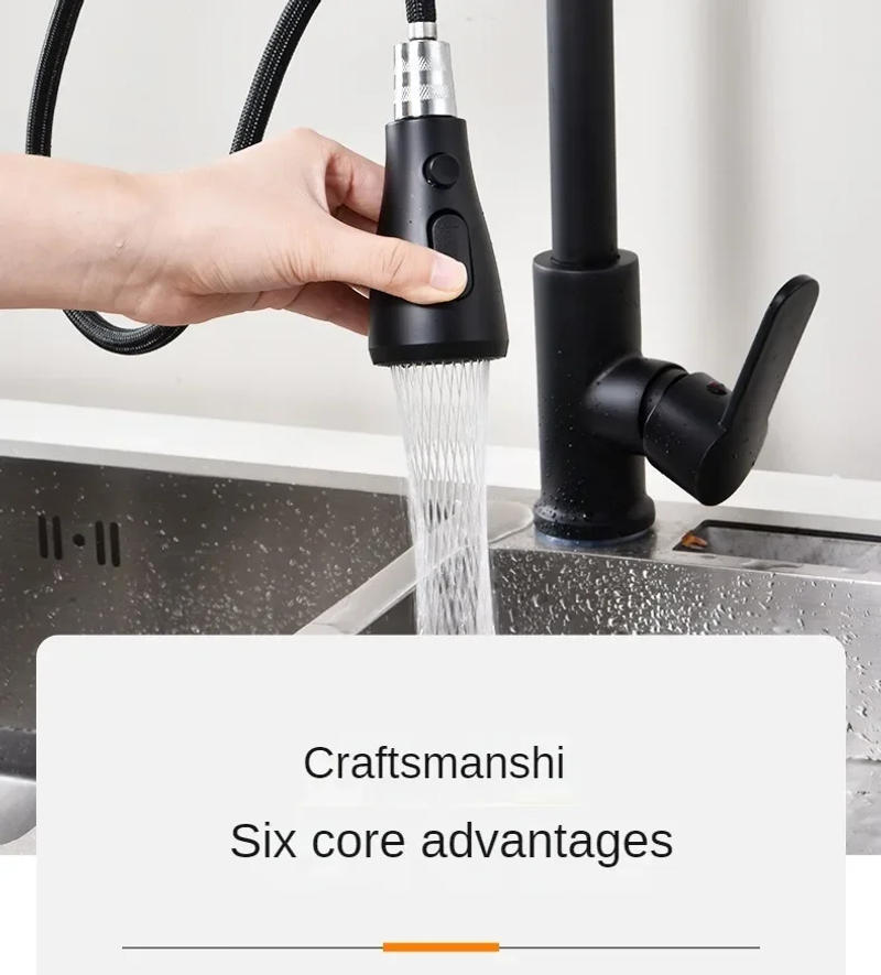 Description Picture 4 of item1PC Kitchen Faucets Stainless Steel Pull Out Kitchen Sink Water Tap Deck Mounted Mixer Stream Sprayer Head Hot Cold Taps
