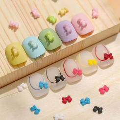 30pcs/Bag Kawaii Mini Bear Bow 3D Cute Nail Art Decorations Macaron Matte Bears Nails Charms Designs DIY Resin Nail Accessories