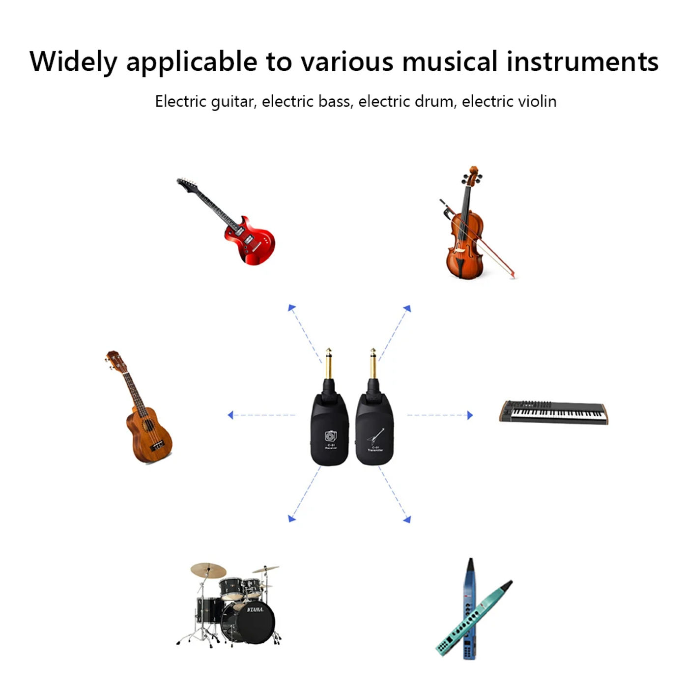 Description Picture 5 of itemC01 Electric Guitar Wireless Pickup USB Rechargeable Wireless Transmitter Receiver Set Original Sound for Electric Drum Violin