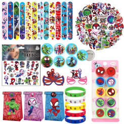 Iconic Brand Spiderman and His Amazing Friends Party Favors Stamps Slap Bracelets Stickers Badge Keychains Party Supplies