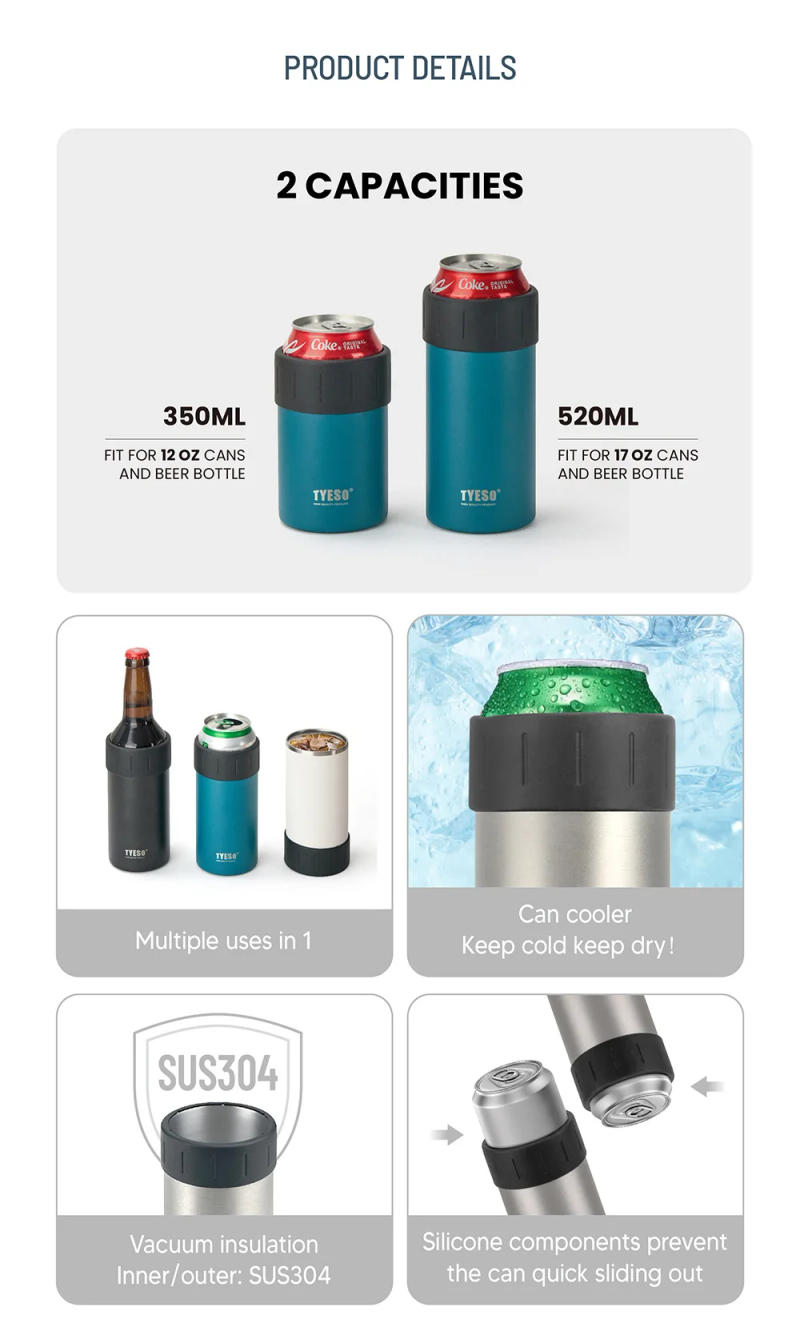 Description Picture 4 of item304 Stainless Steel Insulated Beer Bottle Cooler Keep Warm/Cold Double Wall Beverage Cooler Cup Vacuum Drink Can Cooler