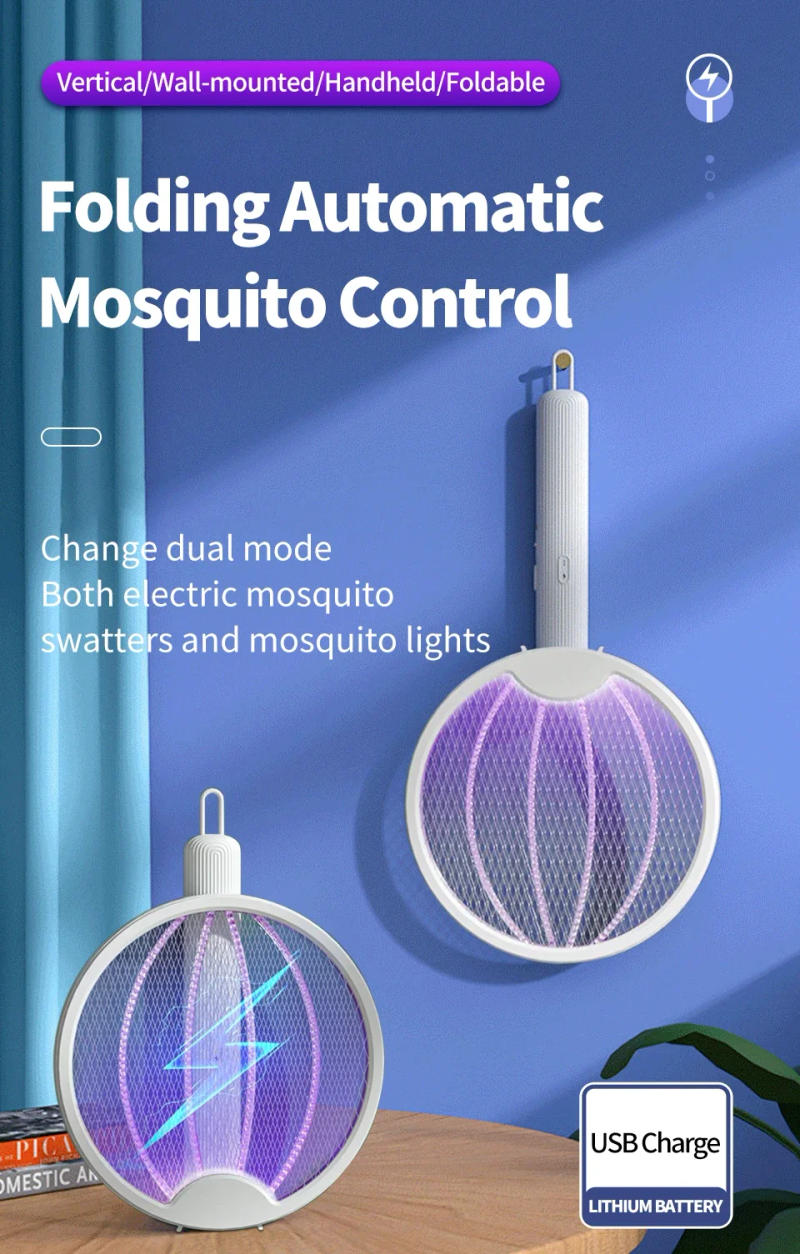 Description Picture 2 of itemFoldable Electric Mosquito Killer USB Rechargeable Fly Trap Mosquito Swatter Racket Insect Killer With UV Light Bug Zapper 3500V