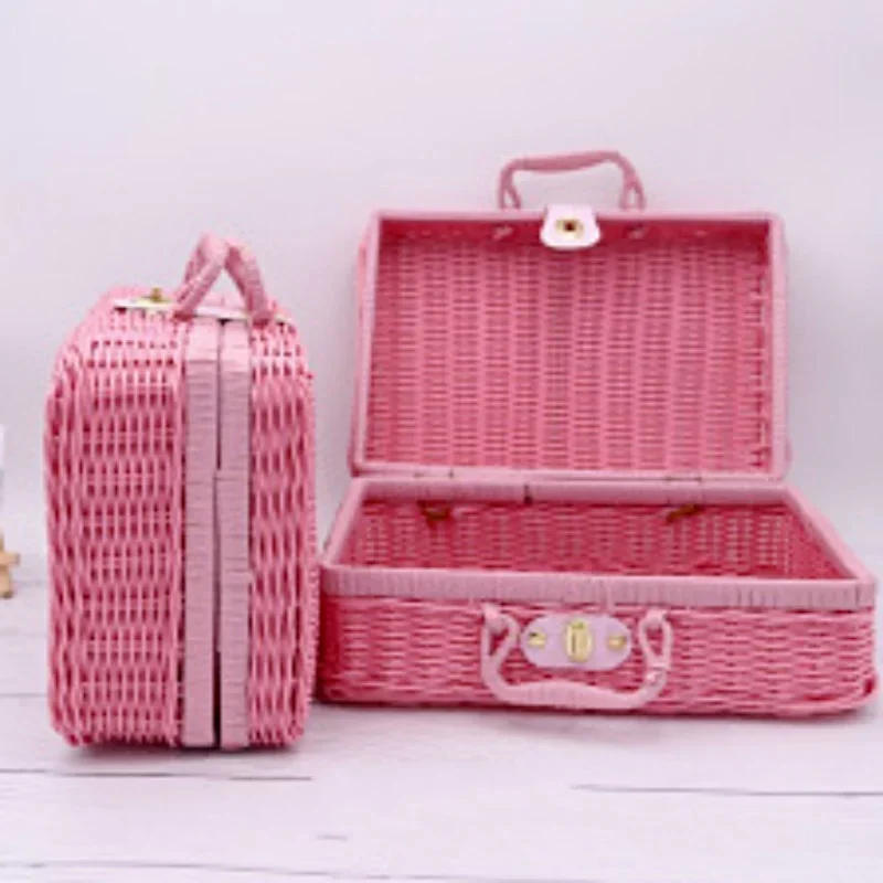 Description Picture 6 of itemRetro PP Imitation Rattan Weaving Picnic Storage Basket Wicker Suitcase Hand Gift Box Woven Cosmetic Sundries Organizer Boxs
