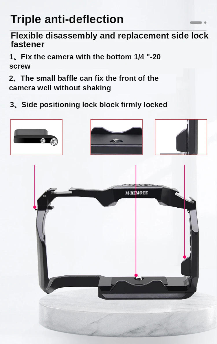 Description Picture 6 of itemM-REMOTE Camera Cage for Canon EOS R7 w Cold Shoe Mount 1/4&3/8 Inch Screw Holes Full Dslr Aluminum Alloy Video Camera Cage Rig