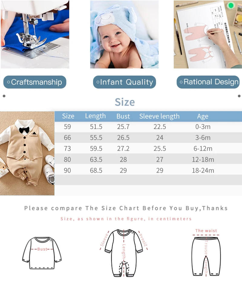Description Picture 3 of itemNewborn Boy Fake Vest Gentleman Bow Handsome Casual Comfortable Fashion Spring And Autumn Long Sleeved Baby Jumpsuit