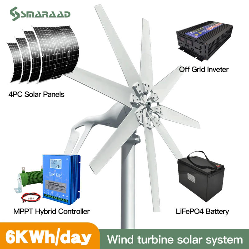 Description Picture 4 of item6kwh Horizontal Wind Turbine 12V 24V 48V With Free Controller and Solar Cell System For Household 220V