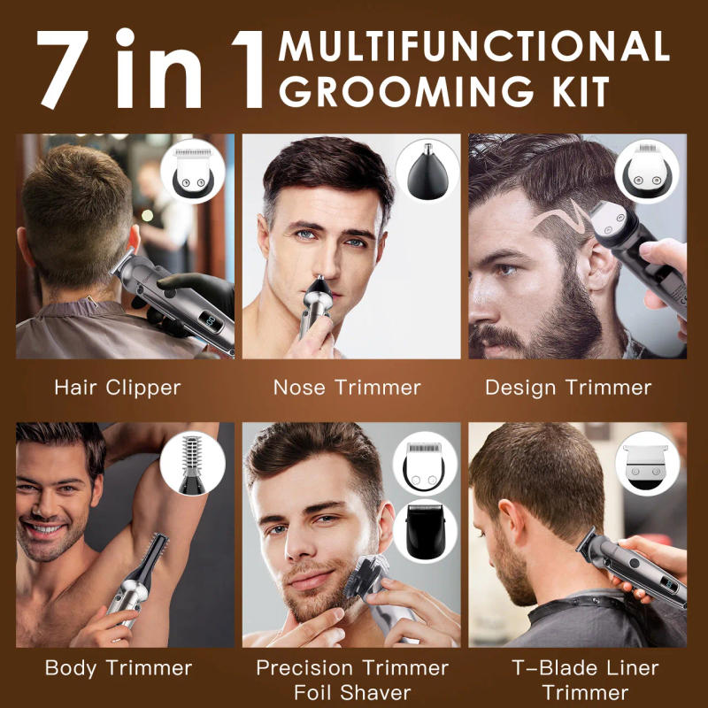 Description Picture 3 of itemHatteker 7-in-1 Hair Clipper Kit Professional Electric Trimmer Beard Mustache Nose Ear Hair Grooming Head Shaving Body