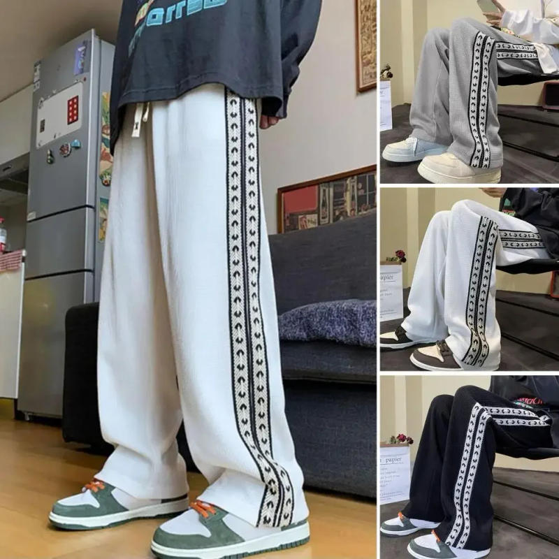 Description Picture 6 of itemMen Pants Shrink Resistance Absorb Sweat Drawstring Elastic Waist Waffle Grid High Street Casual Trousers Sports Clothing