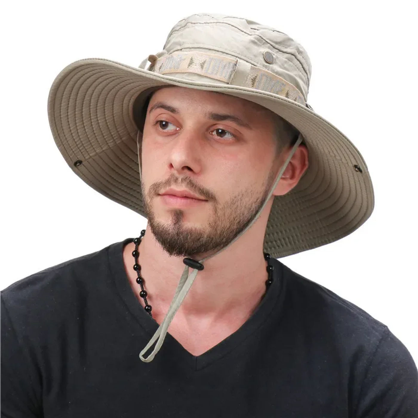 Description Picture 6 of itemSummer Men Bucket Hat Outdoor UV Protection Wide Brim Panama Safari Hunting Hiking Hat Mesh Fisherman Hat Beach Sunscreen Cap
