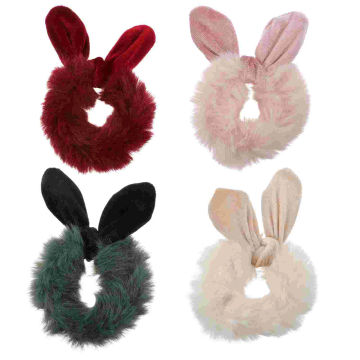 4 Pcs Bunny Ears Headband Hair Rope Ponytail Headdress Rings Ribbons Bands Plush Scrunchy Girls Accessories Fluffy Elastic Ties