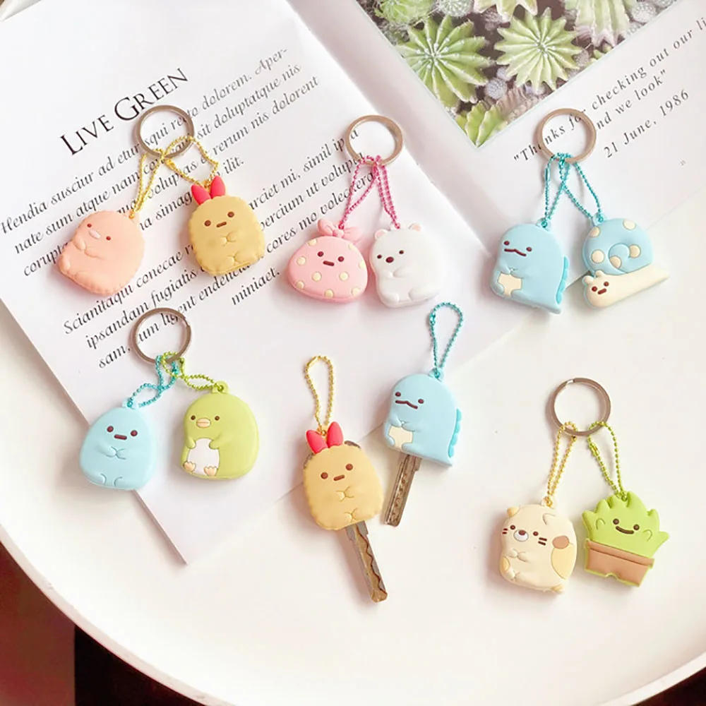 Description Picture 2 of item2pcs/set Cartoon Animal Key Cover Cute Silicone Key Chains Women Funny Animal Key Holder Caps Dust Cap Pendant Girls Gift