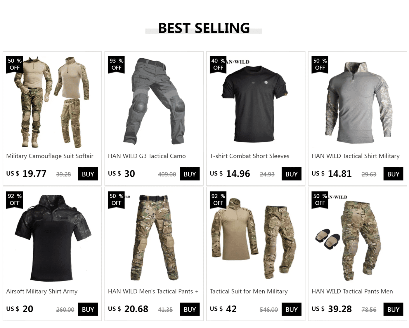 Description Picture 2 of itemHAN WILD Men's Tactical Pants + Pads Casual Multi Pockets Wear Resistant Men Clothes Airsoft Trousers Hiking Pants Camo Clothing