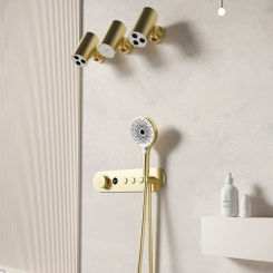 Brushed Gold/Gun Gray Constant Temperature White Embedded Wall-Mounted Rainfall Shower System with Intelligent Digital Display