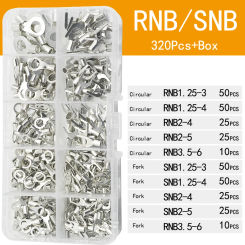 320Pcs  Brass Cable Wire Connector Assortment Kit 10-in-1 Terminals Crimp Spade Ring Fork U-Type for Electrical Wiring Projects