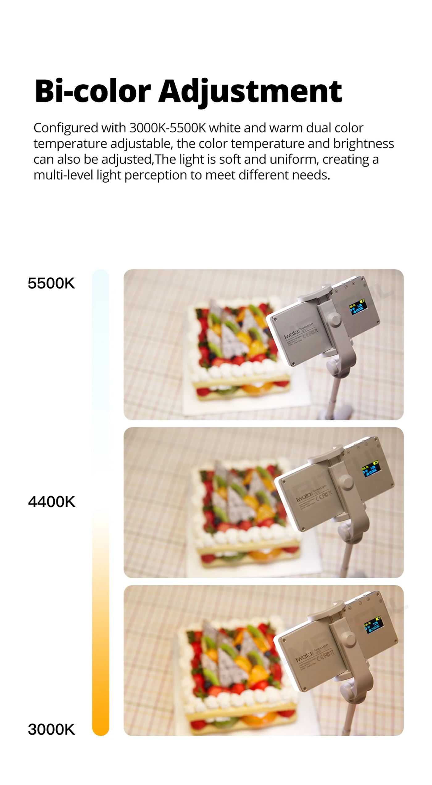 Description Picture 5 of itemIWATA GL-11 3000K-5500K Mini Bi-Color Live Light Dimmable LED Video Light Photography Studio DSLR Camera Light for Vlogging Live