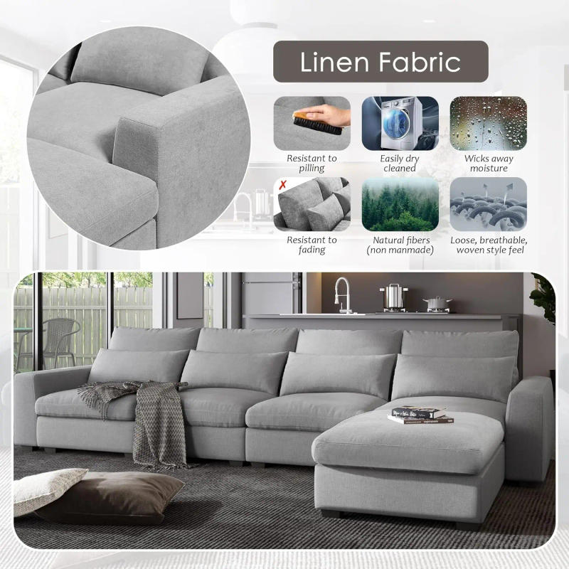 Description Picture 5 of itemModular Ottoman,Deep Seat Upholstered Cloud, Sectional Sofas & Couches Set for Large Living Room,Office, Apartment-Light Gray