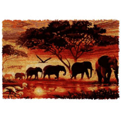 Large Size Elephant Latch Hook Rug Kits Tapestry Making Kits with Pre-Printed Canvas Pattern Crochet Needlework Crafts for Adult