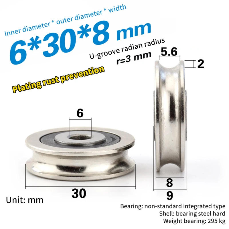 Description Picture 2 of item6*30*8mm High Quality Wire Rope Groove Bearing Pulley For Door Window Sliding Track Roller Pulley Stainless Steel Sheave