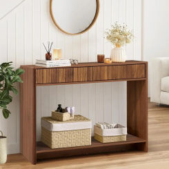 Entryway Table with Storage,Narrow Console Table with Drawers,Hallway Entrance Foyer, Mid Century Farmhouse Fluted Console Table