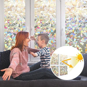 Description Picture 6 of itemPrivacy Window Films No Glue Static Adhesive Glass Film for Decorative Bathroom Living Room Kitchen Rental Apartment Rainbow