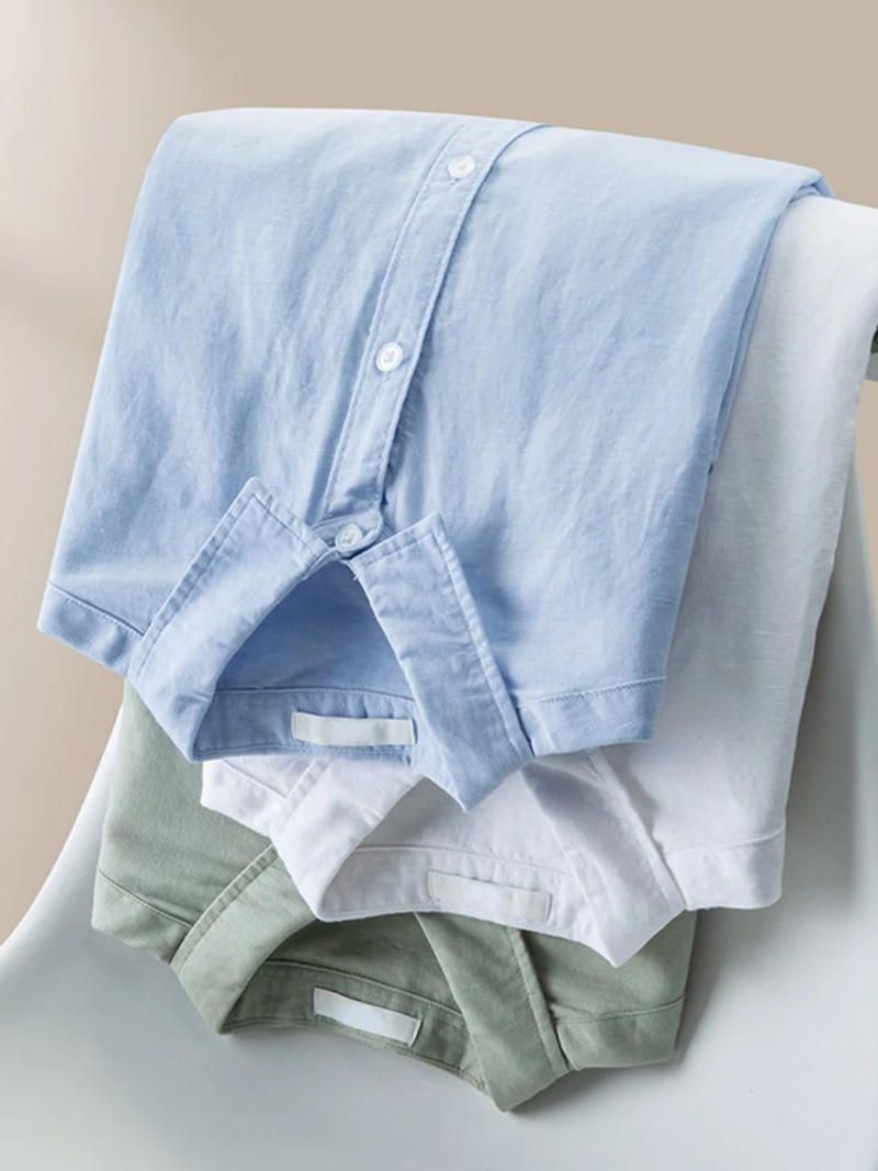 Description Picture 3 of itemSummer Men Japanese Retro Cotton Linen Short Sleeve Shirt White Tops Lightweight Short Sleeve Blend Casual Dress Shirts