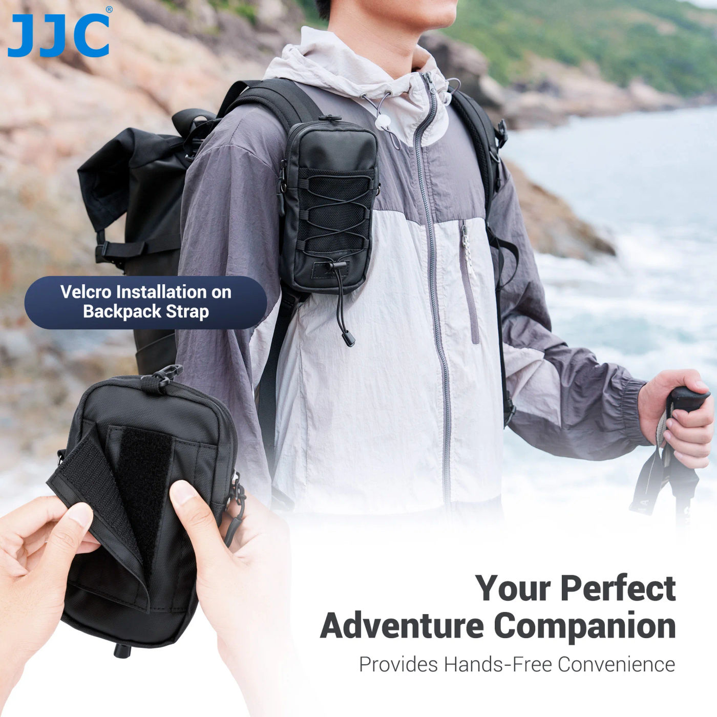 Description Picture 3 of itemJJC Backpack Strap Pouch Smartphone Action Camera Strap Pack Backpack Attachment Bag With Top hook for Outdoor Hikers