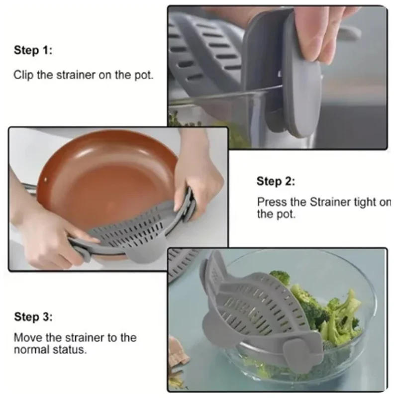 Description Picture 4 of itemUniversal Silicone Clip on Pan Pot Strainer Anti Spill Pasta Pot Strainer Food Grade Fruit Colander for Pasta Fruit Vegetable