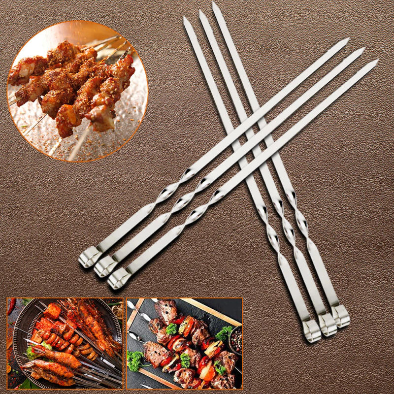 Description Picture 5 of itemStainless Steel Barbecue Skewer 6Pcs Wide BBQ Sticks Flat BBQ Fork Outdoor Camping Picnic BBQ Utensil Kitchen Accessories