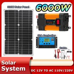 300W18V Solar Power Panels 6000W 12V220V/110V Group Inverter 30A Controller Solar System Solar Electric Generator Car Camping RV