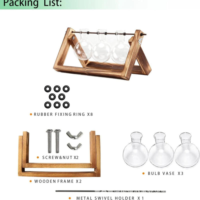 Description Picture 5 of itemCreative wooden frame hydroponic glass vase ins style retro green ivy plant hydroponic vessel small vase desktop decoration