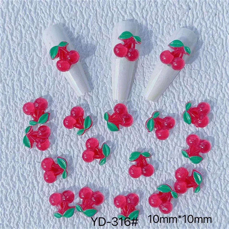 Description Picture 6 of item10Pcs 3D Resin Mini Cherry Watermelon Gems Nail Art Charms Sweet Fruit Flatback Jewelry Design Nail Decorations Rhinestones 10mm