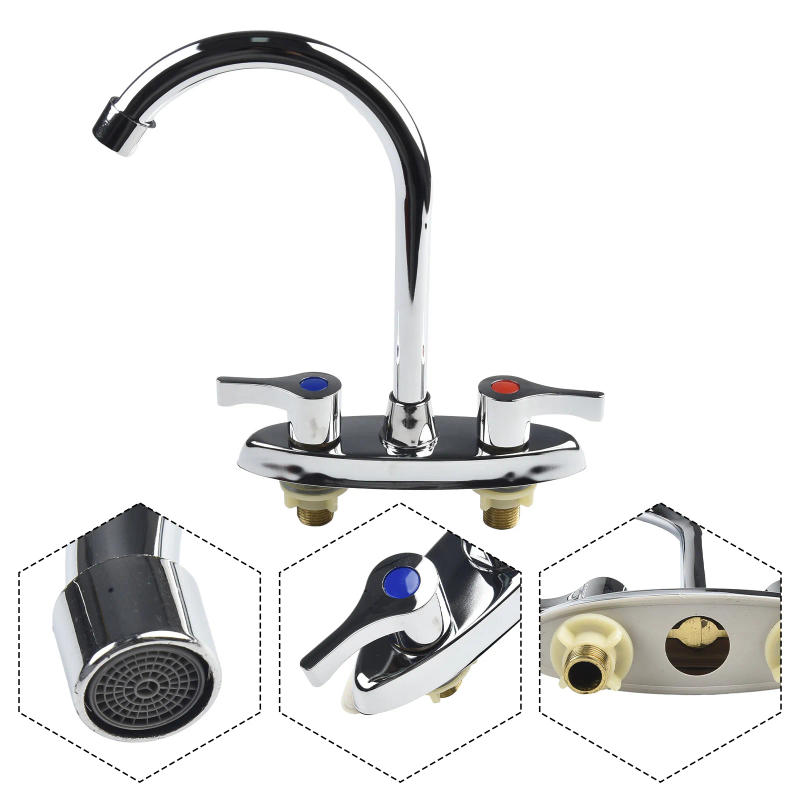 Description Picture 5 of itemBrass Double Hole Handle Kitchen Faucet Rotary Hot And Cold Basin Sink Mixer Tap Ceramic Spool Basin Faucet Kitchen Tap