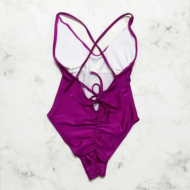 Description Picture 6 of itemSexy Female Swimsuit With Chest Pad 1-Piece Swimwear Women Monokini Bandage Swimming Suit S-3XL Pink Black Push Up Bathing Suits