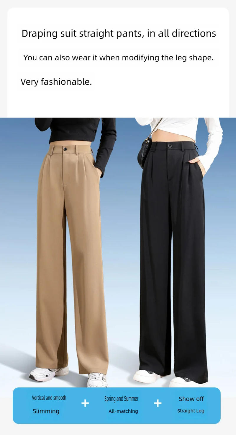 Description Picture 4 of itemWomen'S Loose Spring Summer 2025 New High Waist Wide Legs Slim Casual Trousers Korean Fashion Trend Female Suit Straight Pants