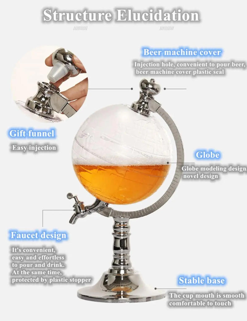 Description Picture 4 of item3.5L Globe Decanter Drink Dispenser, Beer Tower Alcohol Drinks Wine Gun Gas Stations, Home Bar Whiskey Liquor Dispenser Decanter