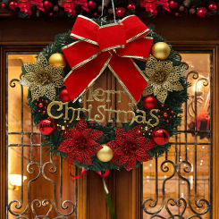 Christmas Door Decor Wreaths Realistic Hanging Wreath Garland Decoration Versatile Bow/Berry/Santa/Reindeer for Home Party Decor