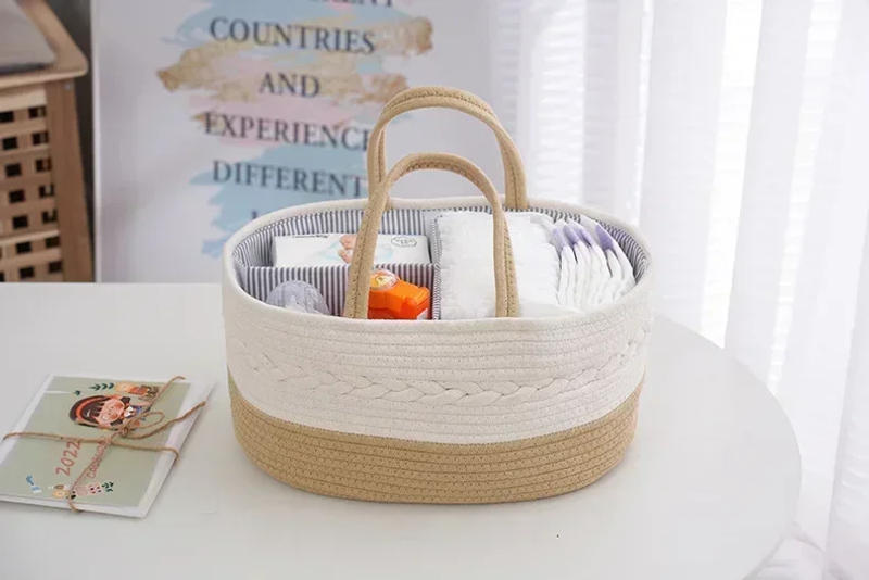 Description Picture 3 of itemBaby Diaper Bottle Storage Basket Sectional Portable Storage Basket Outdoor Travel Stroller Carrying Bag Woven Storage Basket