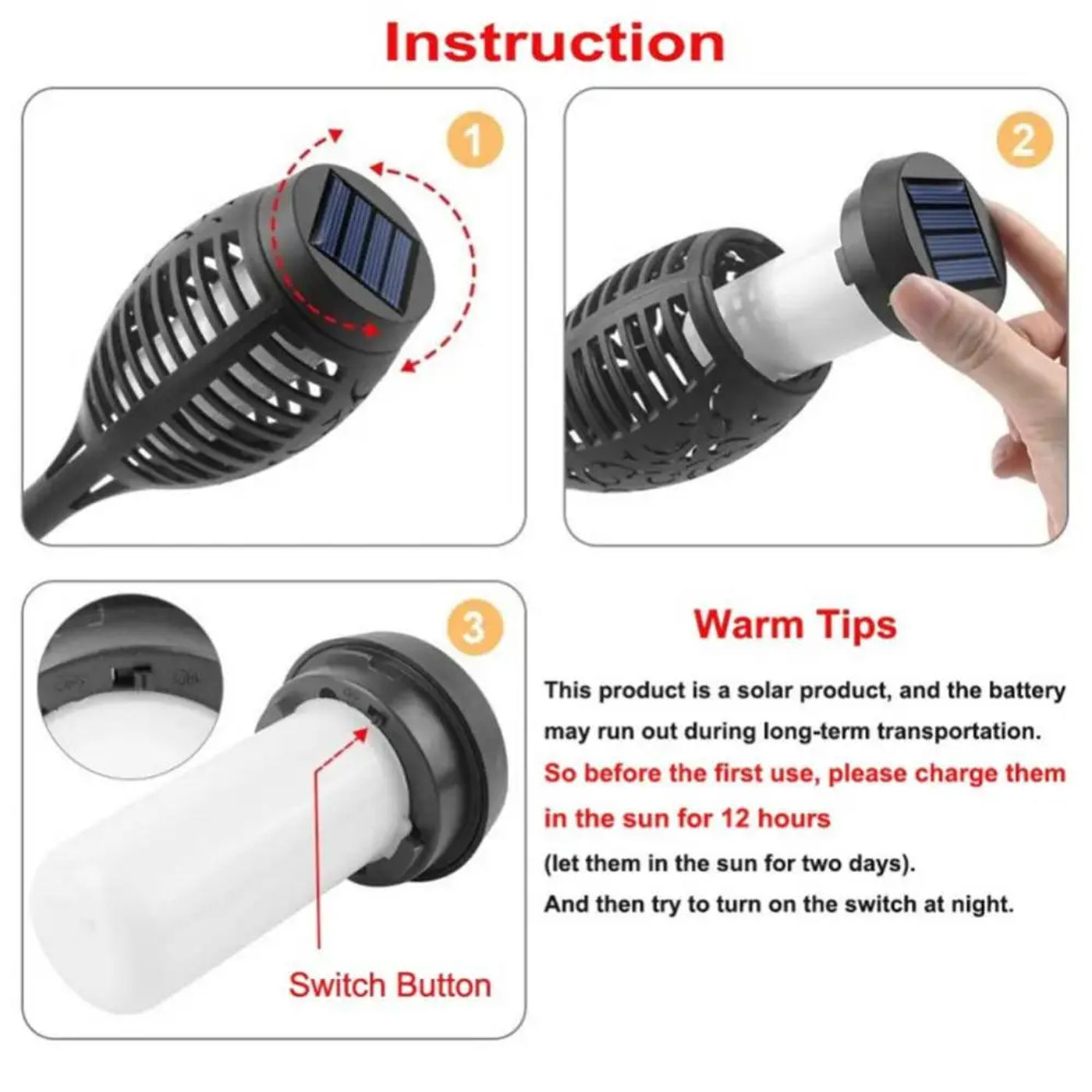 Description Picture 6 of item4/2Pcs 12LED Solar Flame Torch Light Flickering Light Waterproof Garden Decoration Outdoor Lawn Path Yard Patio Floor Lamp