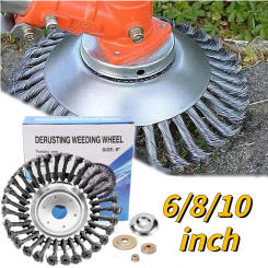 Upgrade 6/8 Inch Weed Brush Cutter Head Lawn Mower Universal Grass Trimmer Head Steel Wire Wheel Brush Garden Trimmer Head