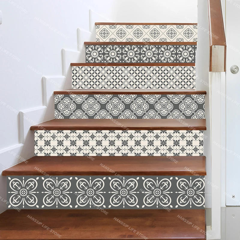 Description Picture 5 of itemMoroccan Abstract Tile Stair Sticker Wall Art Decals Home Decoration, Waterproof Removable Geometric Staircase Trends Cover