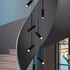 Minimalist High Ceiling Pendant Lights for Spiral Staircase Villa Stairwell Foyer Chandelier Long Cord Hanging Spotlights